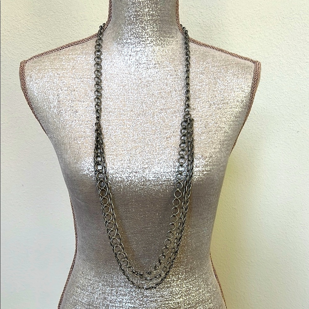 Elegant 3 strand Victorian Boho Silver Chain mail Necklace or belly chain 43”